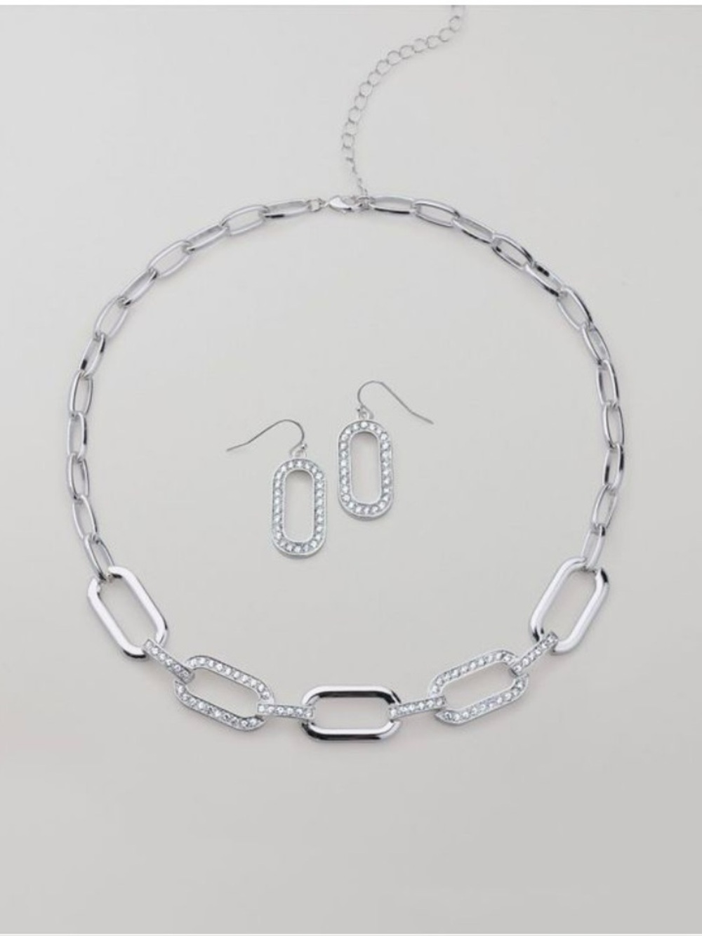 Silvertone Link Necklace and Matching Drop Earrings Set
